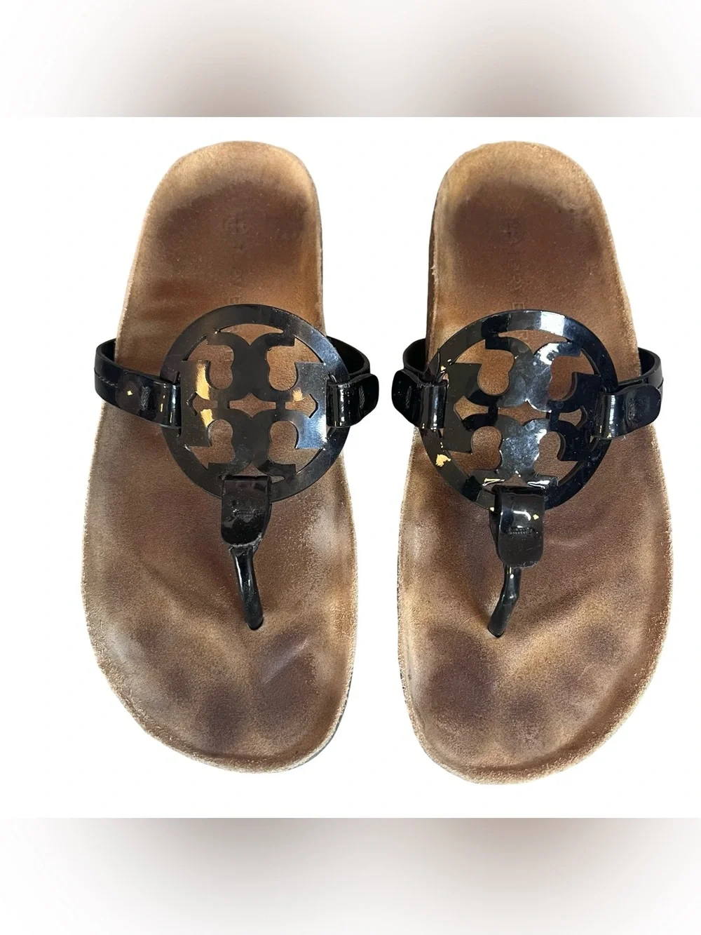 Tory Burch Women’s Sz 9.5 Cloud Sandals Black Patent Leather